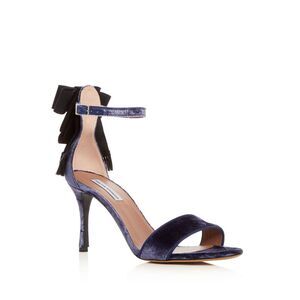 TABITHA SIMMONS Womens Navy Velvet Frances Almond Toe Stiletto Sandals 37.5